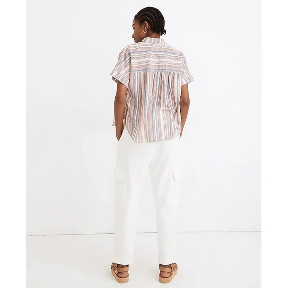 Madewell Central Shirt Womens Medium Striped Short Sleeve Button Down Blouse - Picture 3 of 6